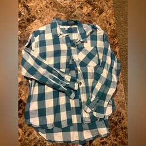 Time and Tru Blue and White Plaid Men's Shirt